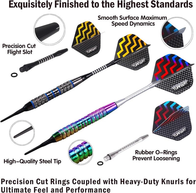 Turnart Darts Plastic Tip - Professional Soft Tip Darts Set for Electronic Dartboard 12 Pcs 18 Grams with 50 Extra Tips 24 Flights 2 Flight Protctors and Tool Kit Gift Darts - Image 3